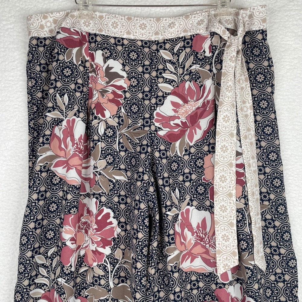 C EST. 1946 Womens 22/24W Wide Leg Floral Medallion Palazzo Pants Navy W/ Sash